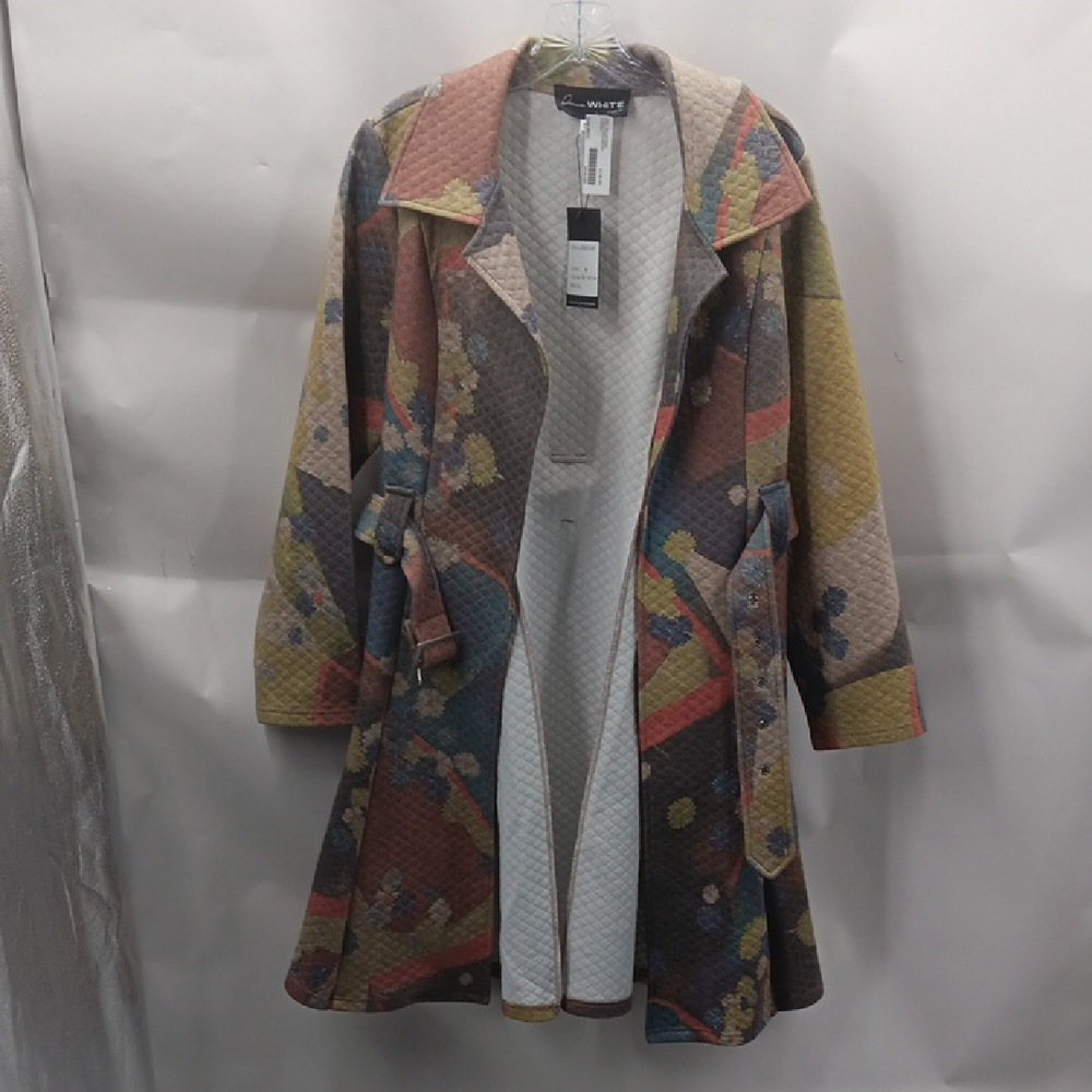 Donna White Multicolor Trench Coat With Belt